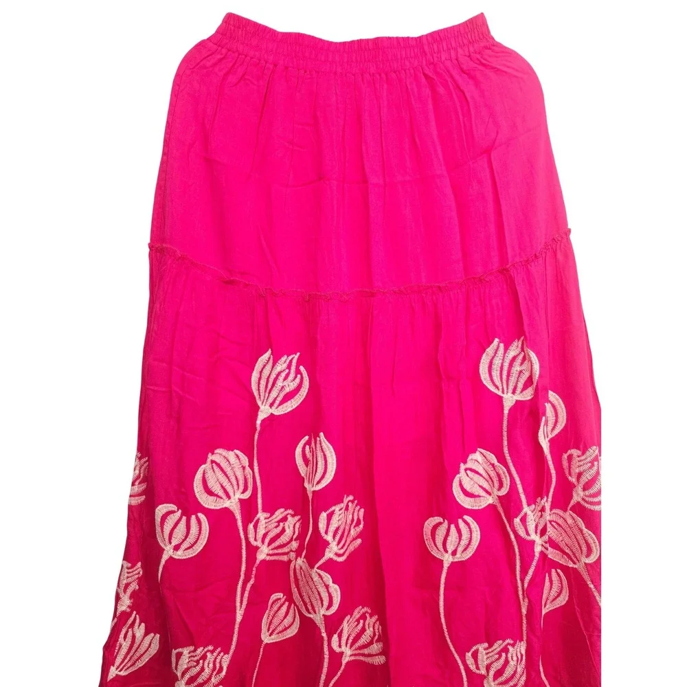 Lafaire Pink Embroidered Maxi Skirt Womens‎ Medium Boho Resort Vacation Coastal